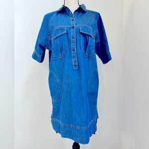 Banana Republic Womens Y2K Denim Dress Size M Blue Country Preppy Modest Pockets